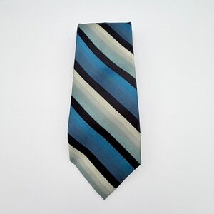 Structure Neckwear Mens Blue Teal Green Black Diagonal Striped Silk Blend Tie